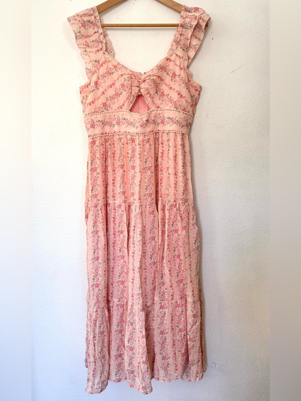 Trixxi Ruffle Sleeve Pink Floral Tie-Front Cut out Maxi Dress Size XL